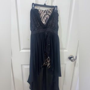 Half up half down black and gold formal dress